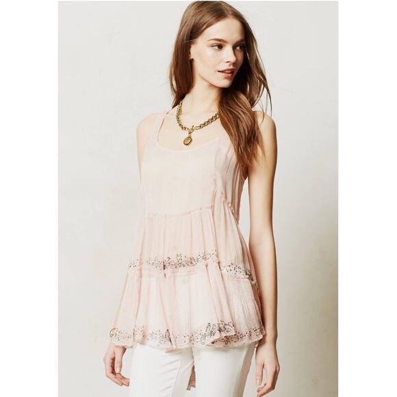 NWT Anthropologie Casmilla Beaded Cami By Vanessa Virginia in Soft Pink sz. 0P - Picture 1 of 8